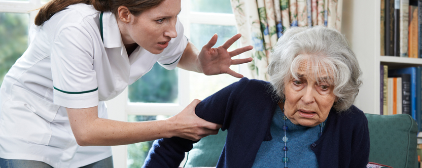 Caregiver supporting an elderly woman at home